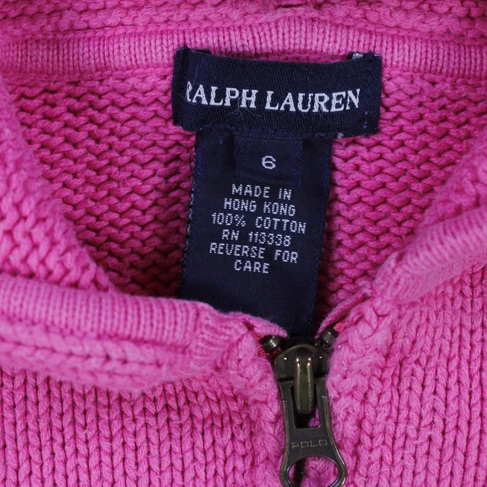 Ralph Lauren Girls' Hooded Jacket - Fuchsia Pink Knit - Size 6